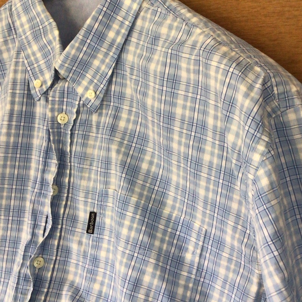 Barbour Light Blue Plaid Short Sleeve Button-Down Shirt XL
